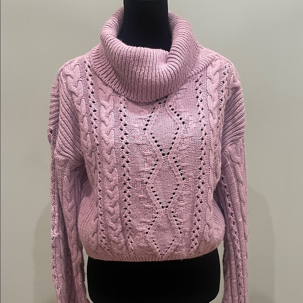 Cozy Cable Knit Turtleneck Sweater - light purple